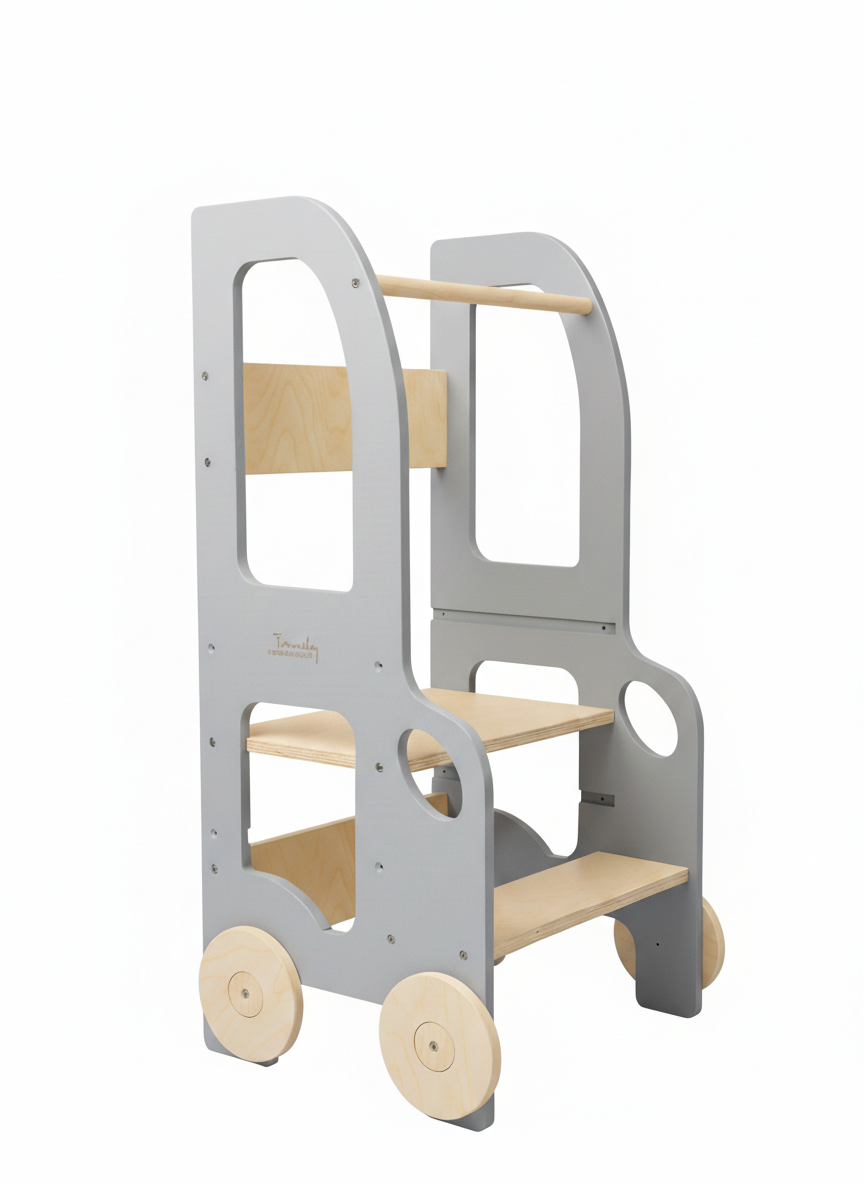 Changing heights kitchen step stool – handcrafted kids’ furniture