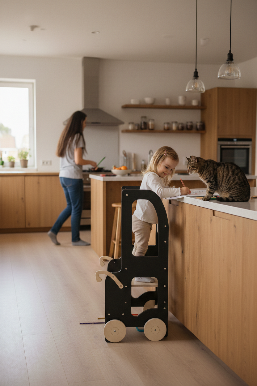 Changing heights kitchen step stool trolley – image 5