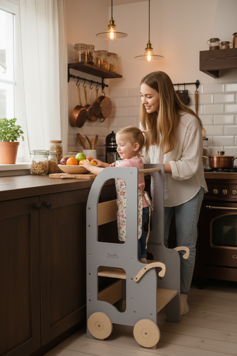 Changing heights kitchen step stool trolley – image 13