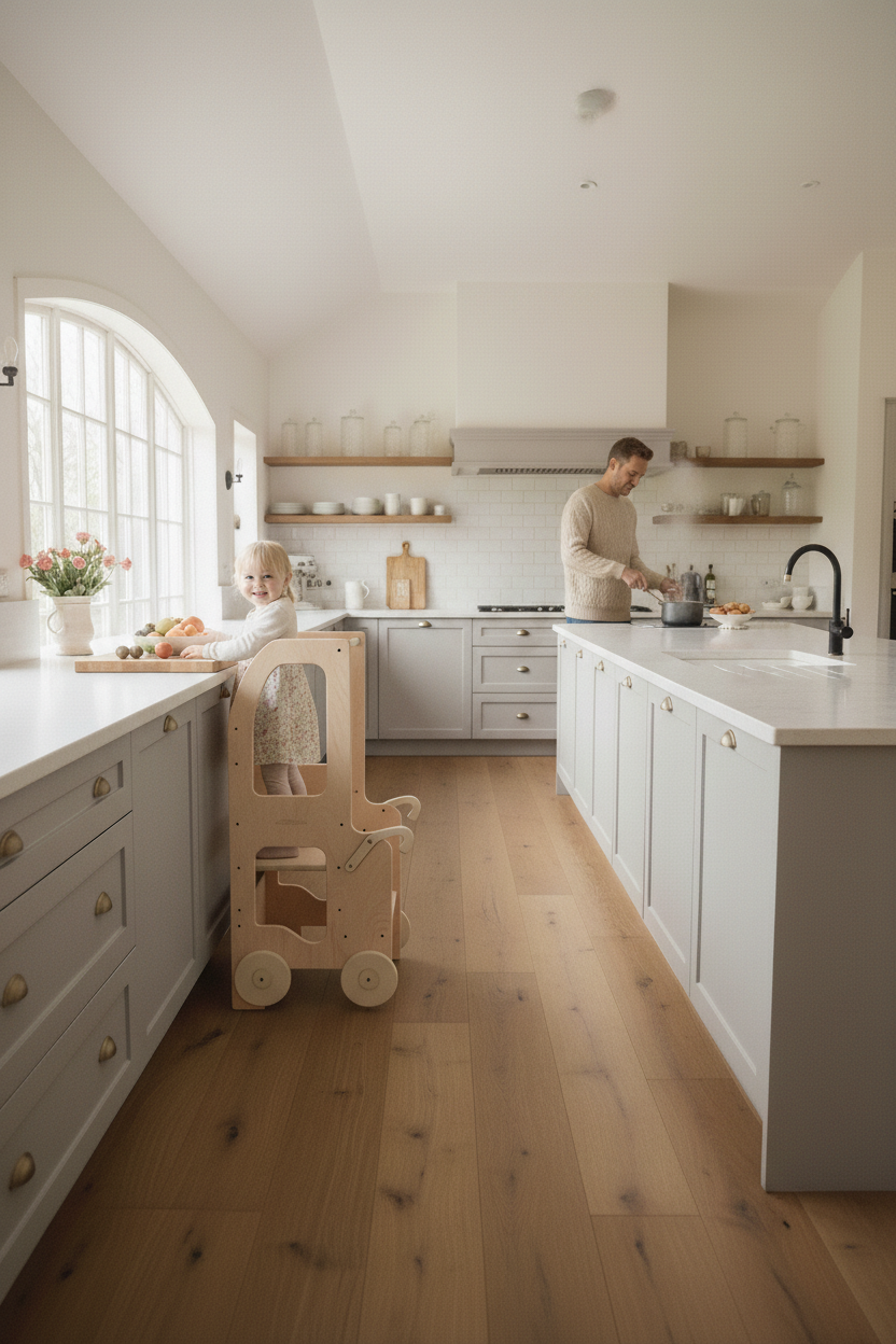 Changing heights kitchen step stool trolley – image 2