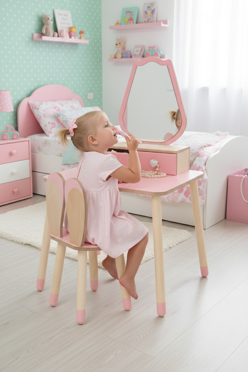 Children's mirror table with a chair – handcrafted kids’ furniture