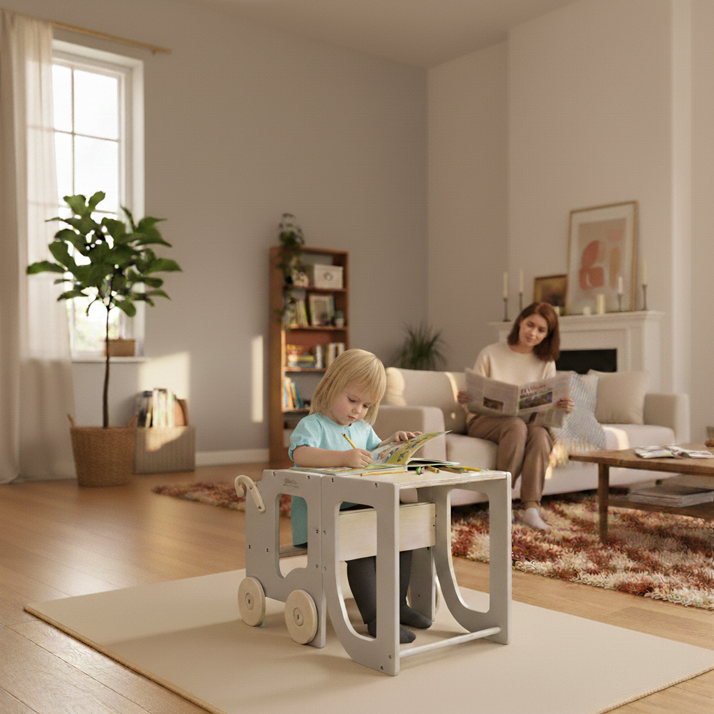 Kitchen step stool trolley – handcrafted kids’ furniture